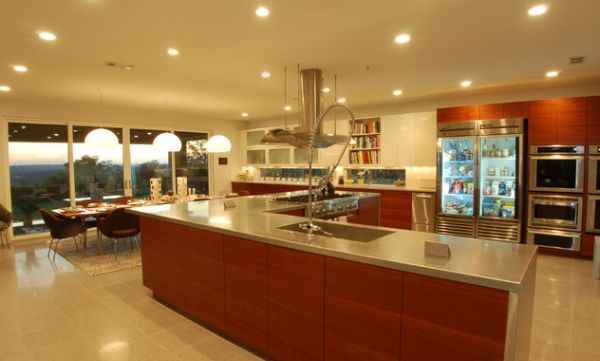 Exquisite contemporary kitchen with a lovely transparent glass door refrigerator