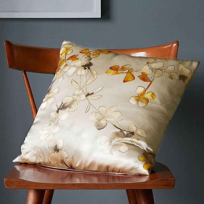 Floral silk pillow cover in neutral shades