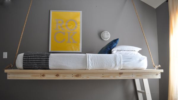 Hanging bed makes for a nice space saving bunk in the kids' room