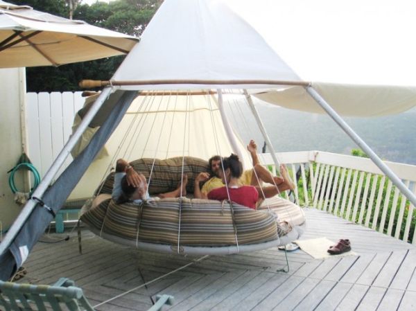 Hanging bed offers plenty of space for a cool hangout