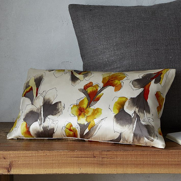 Iris motif silk pillow cover