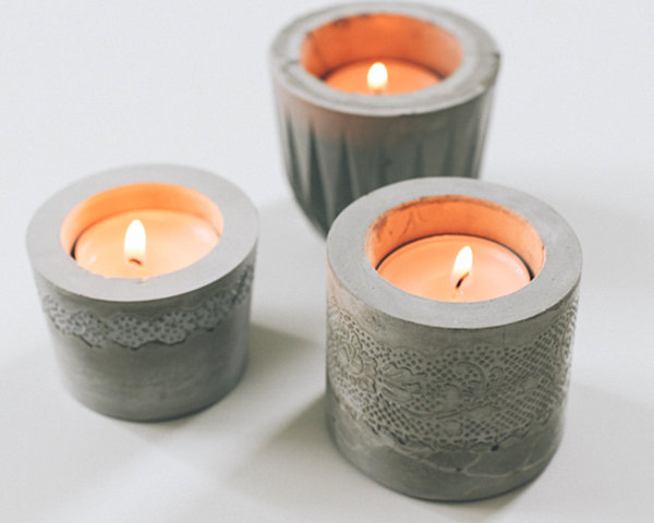 Lace cement votive candleholders