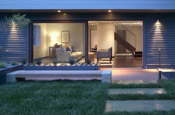 Large sliding glass doors offer a view of the patio