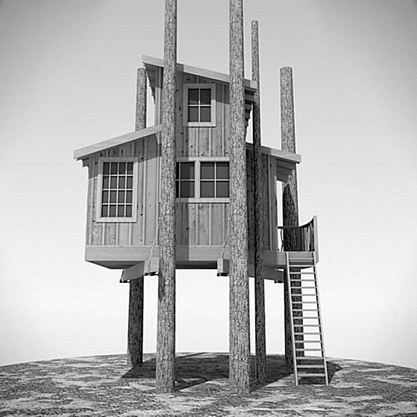 Large tree house with a sloped roof