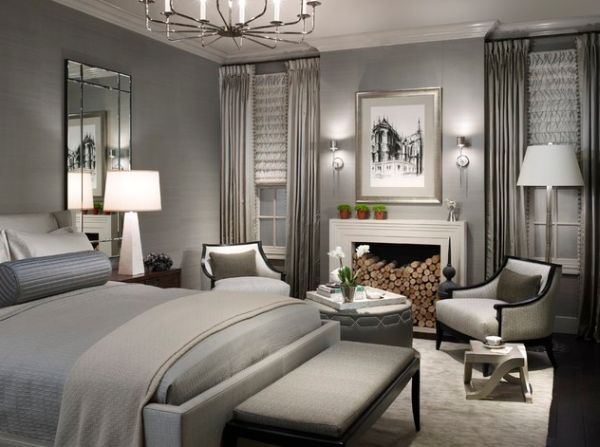 Luxurious bedroom in lovely gray shade sports stunning decor