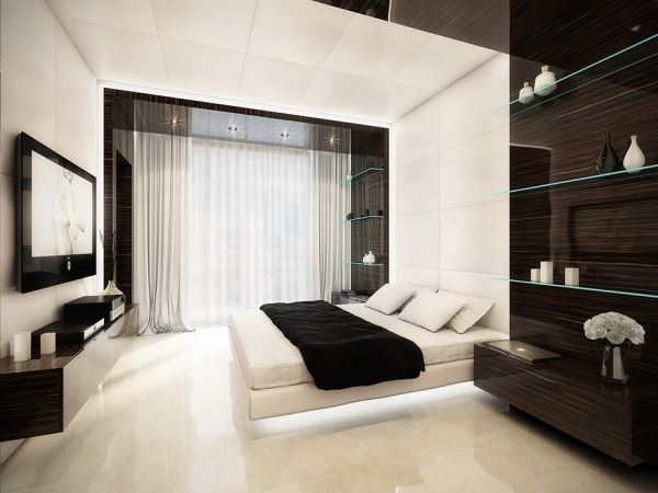 Minimalist floating bed in white