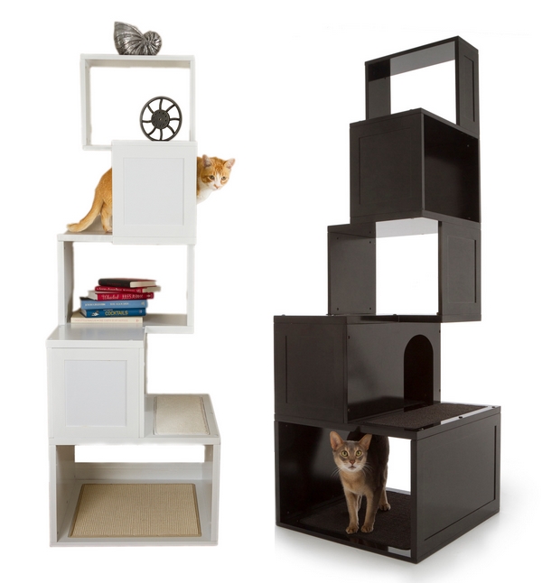 Modern cat trees in black and white