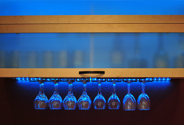 Neon lighting in a kitchen bar space