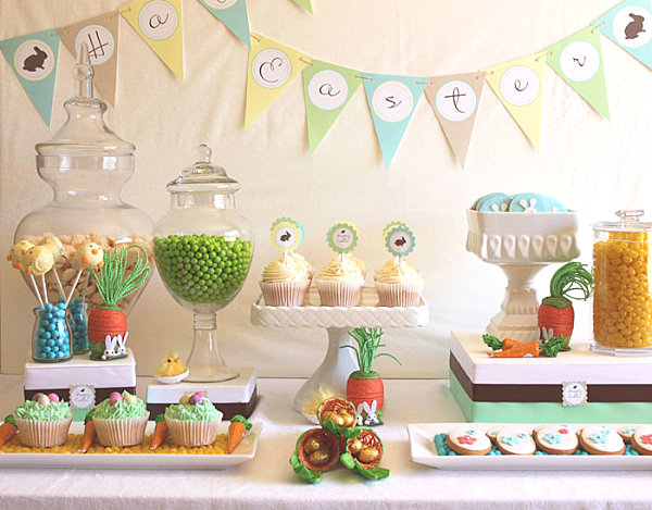 Pastel Easter dessert table