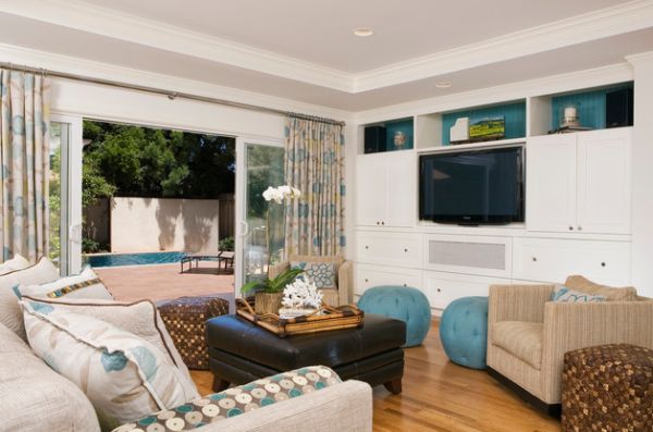 Playful living area with sliding glass doors