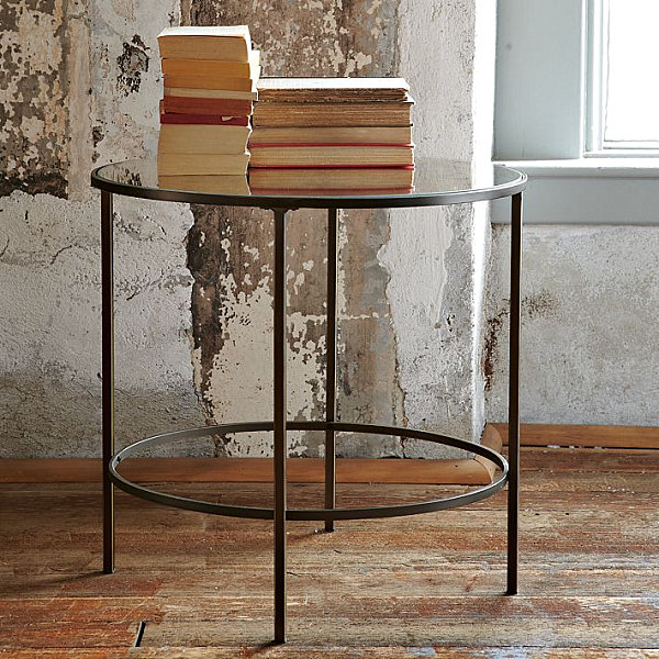 Round Art Deco-style mirrored side table