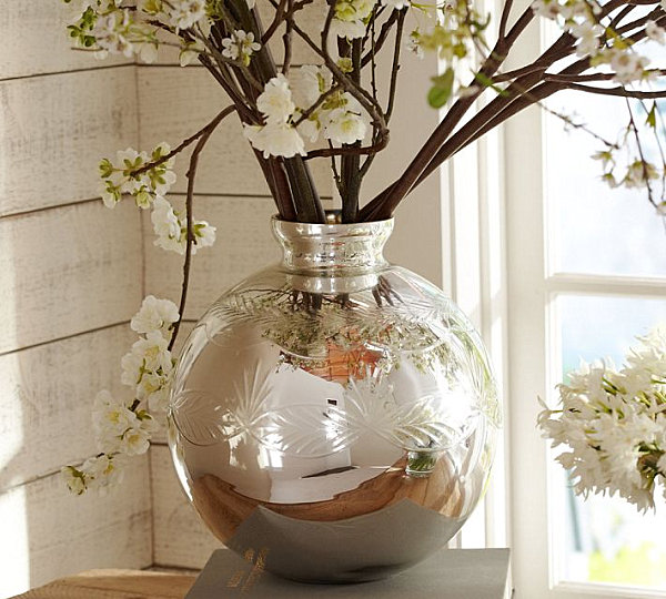 Round mercury glass vase