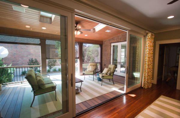 Seating area separated from the home using sliding glass doors