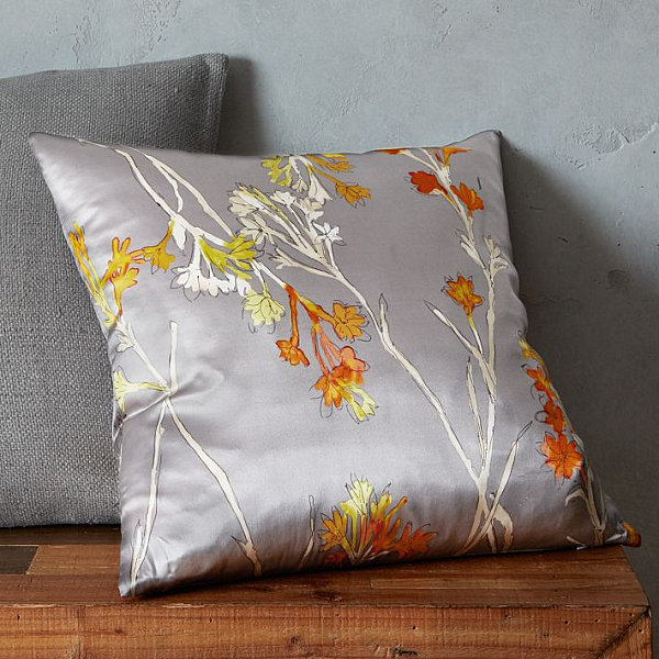 Silk floral pillow cover