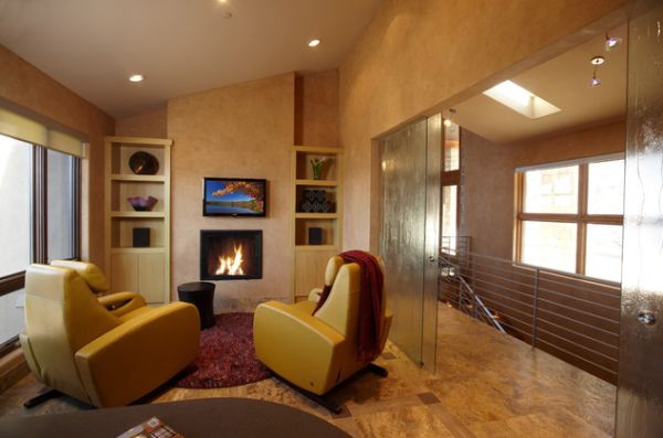 Sliding glass doors with etched glass for the study space