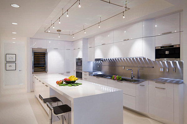 Striped under-cabinet lighting in the kitchen