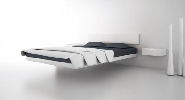 Uber minimalist floating bed design with wall support