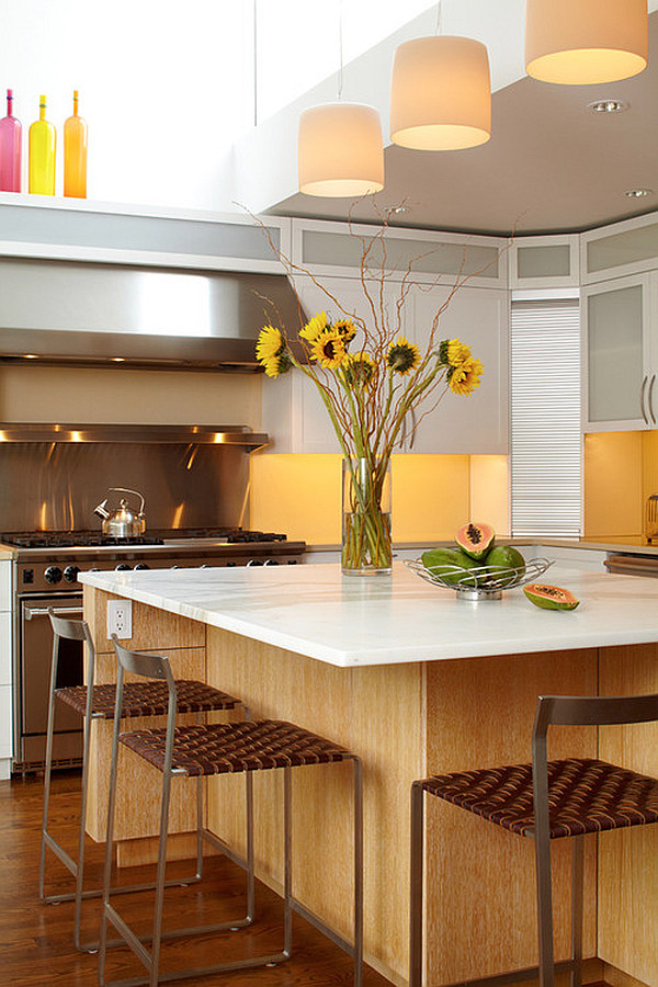 Beautiful yellow kitchen island flowers