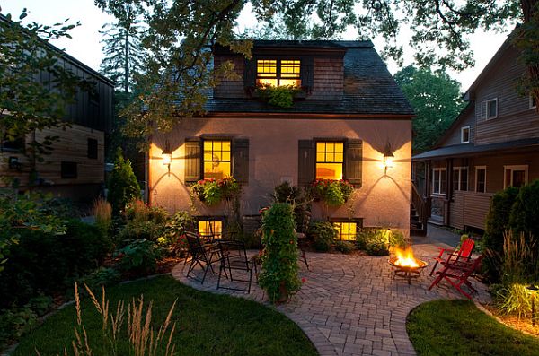 garden patio design with beautiful lighting