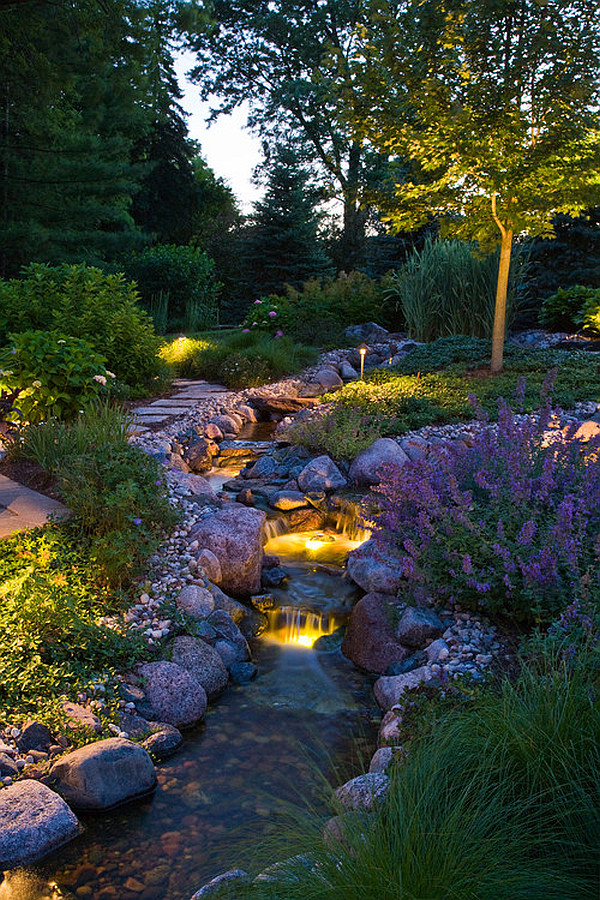 garden river with submerged lighting