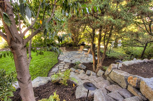 Rocky home garden with mulch floor