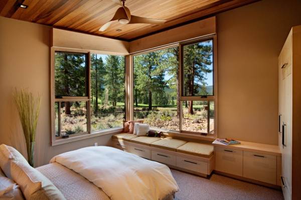 modern bedroom with corner windows