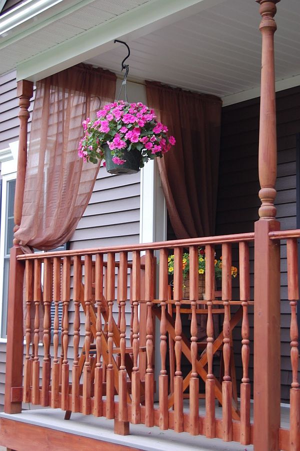 red sheer curtains for the porch