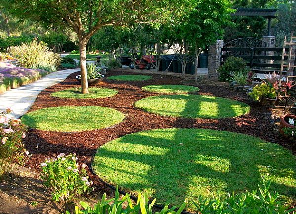 Grass and mulch floor in the garden 