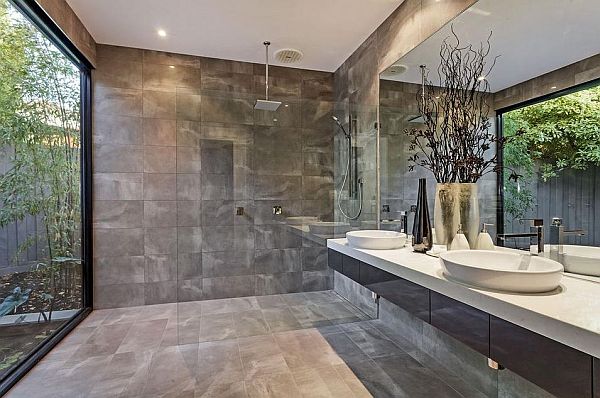 ultra-modern bathroom design with garden