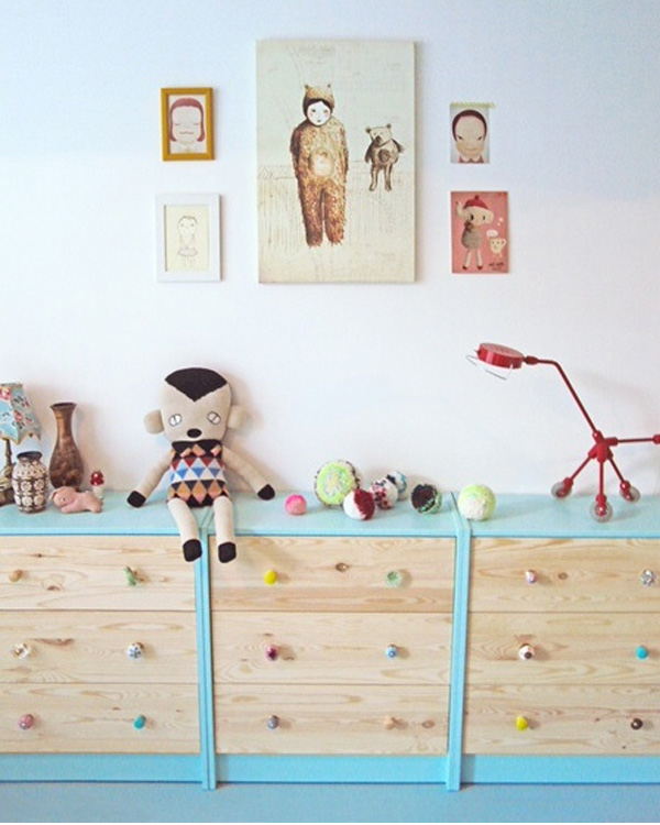 Baby blue dresser toy storage