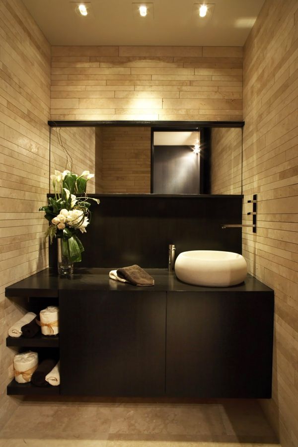 Bathroom vanity in dark tones