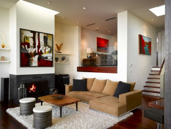 Beautiful fireplace in Indian black slate tile and glass