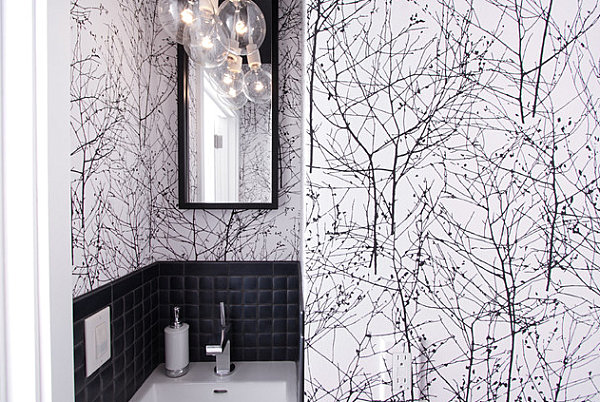 Bold wallpaper in a small bathroom