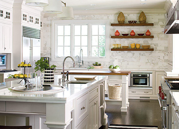 Bright kitchen with decorative shelving