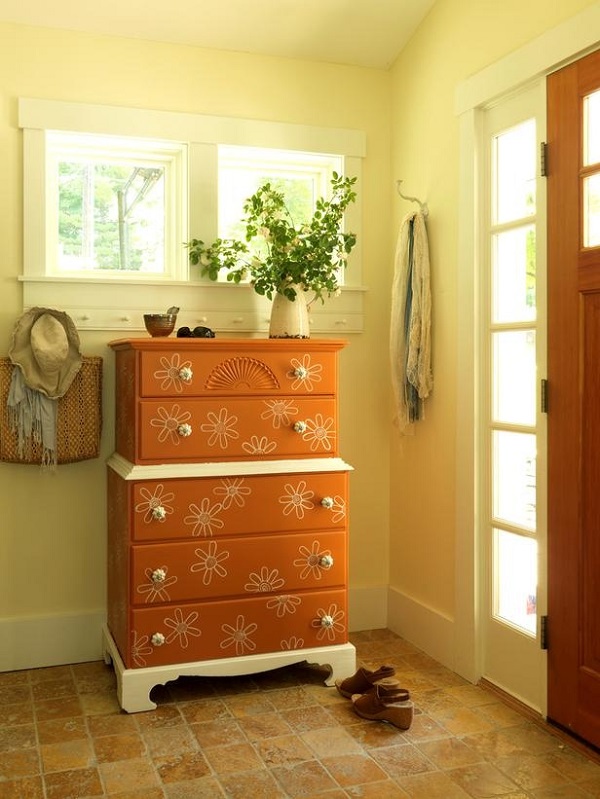 Brown dresser with flower decals DIY