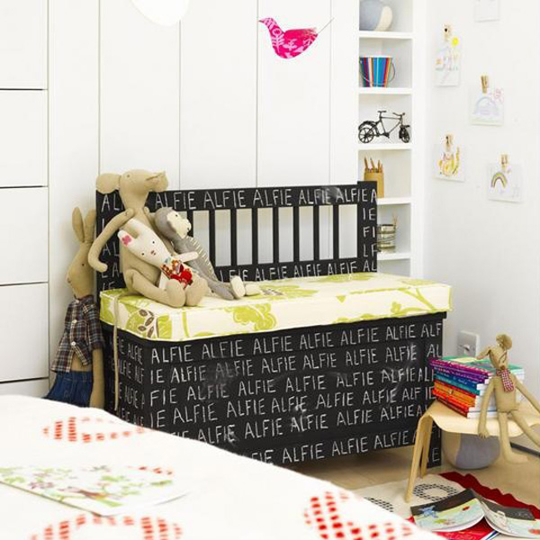 Chalkboard toy storage bench