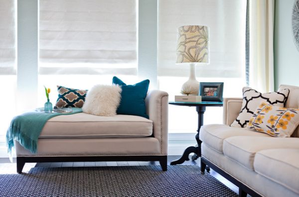 Chic living room with a gorgeous upholstered chaise lounge