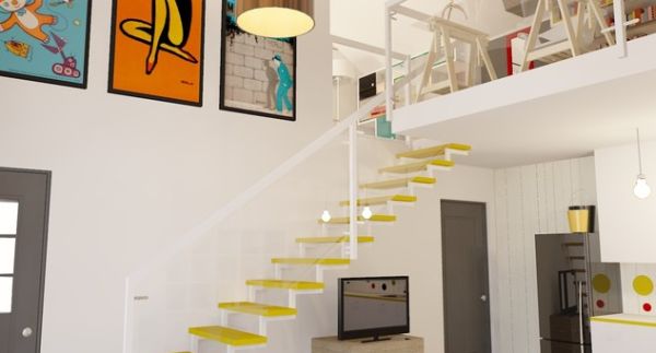 Colorful floating stairs for a vivid look