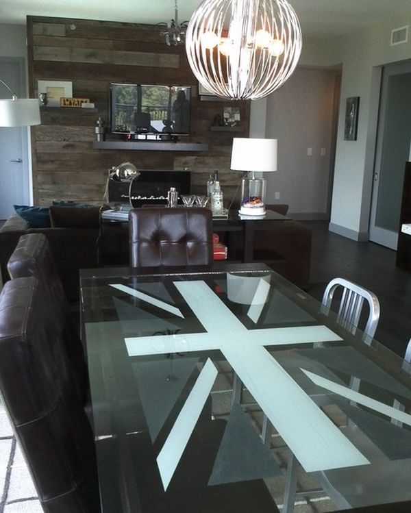 Contemporary glass dining table showcases the Union Jack