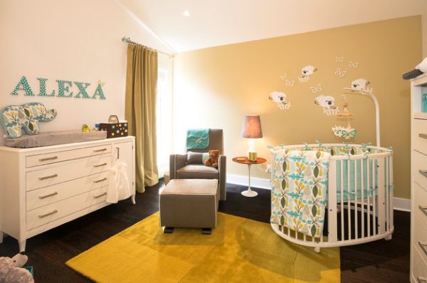 Cool baby room with a round bed placed in the corner