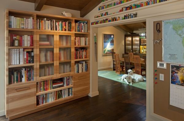 large bookcases with glass doors