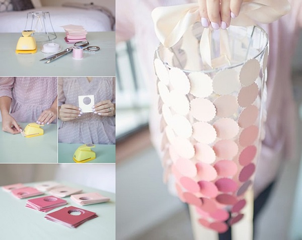 DIY pink paint sample chandelier