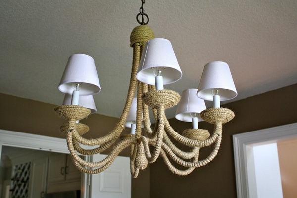 DIY rope wrapped chandelier