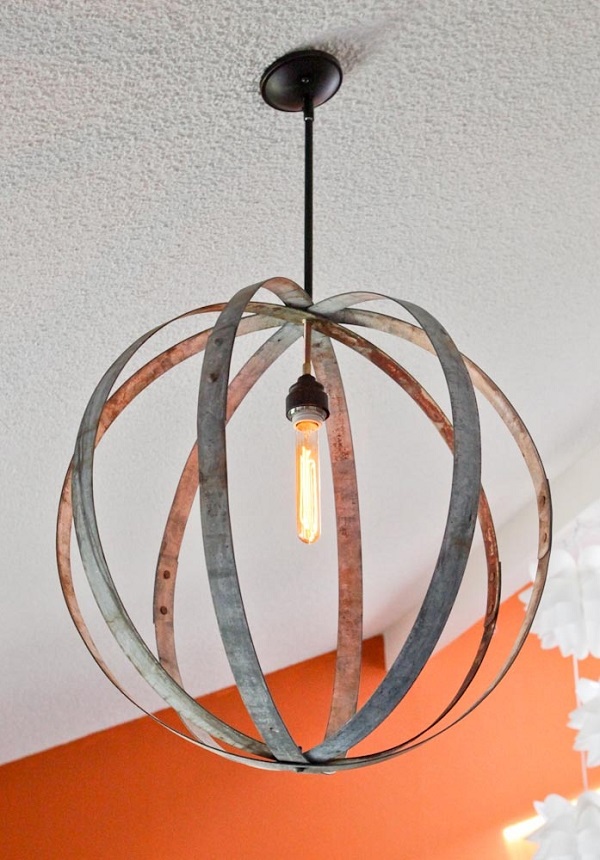 DIY wine barrel ring chandelier