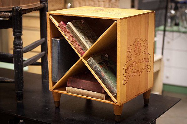 DIY wine crate turned nightstand