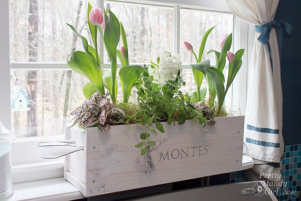 DIY wood crate flower holder