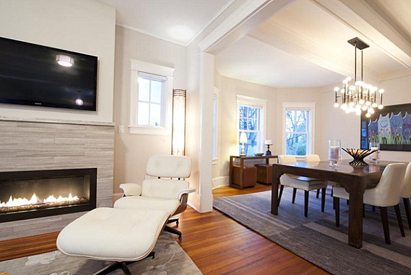 Fireplace with a television set above it