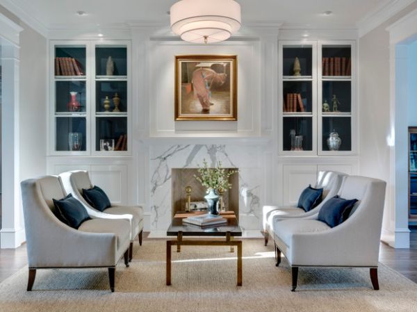 Gorgeous living space sports stylish bookcases with glass doors