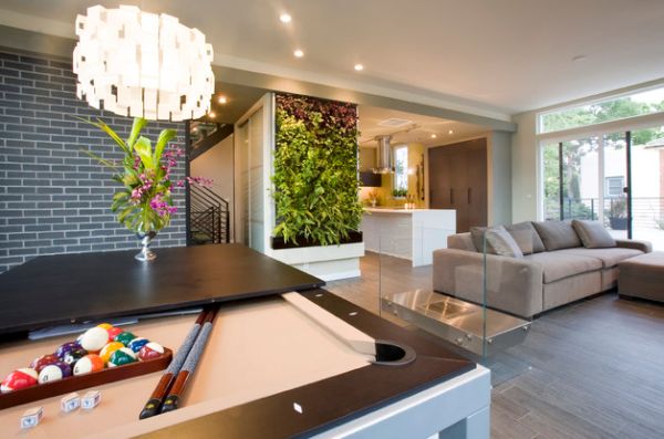 Gorgeous modern living room sports an equally appealing living wall