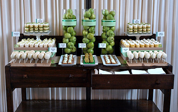 Green-themed dessert table